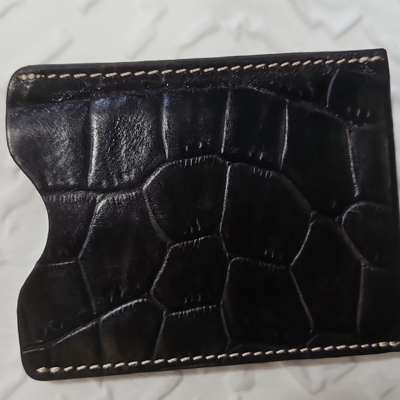 MENS BLACK LEATHER CARD CASE / CROC EMBOSSED WITH MONEY CLIP - Picture 3 of 8
